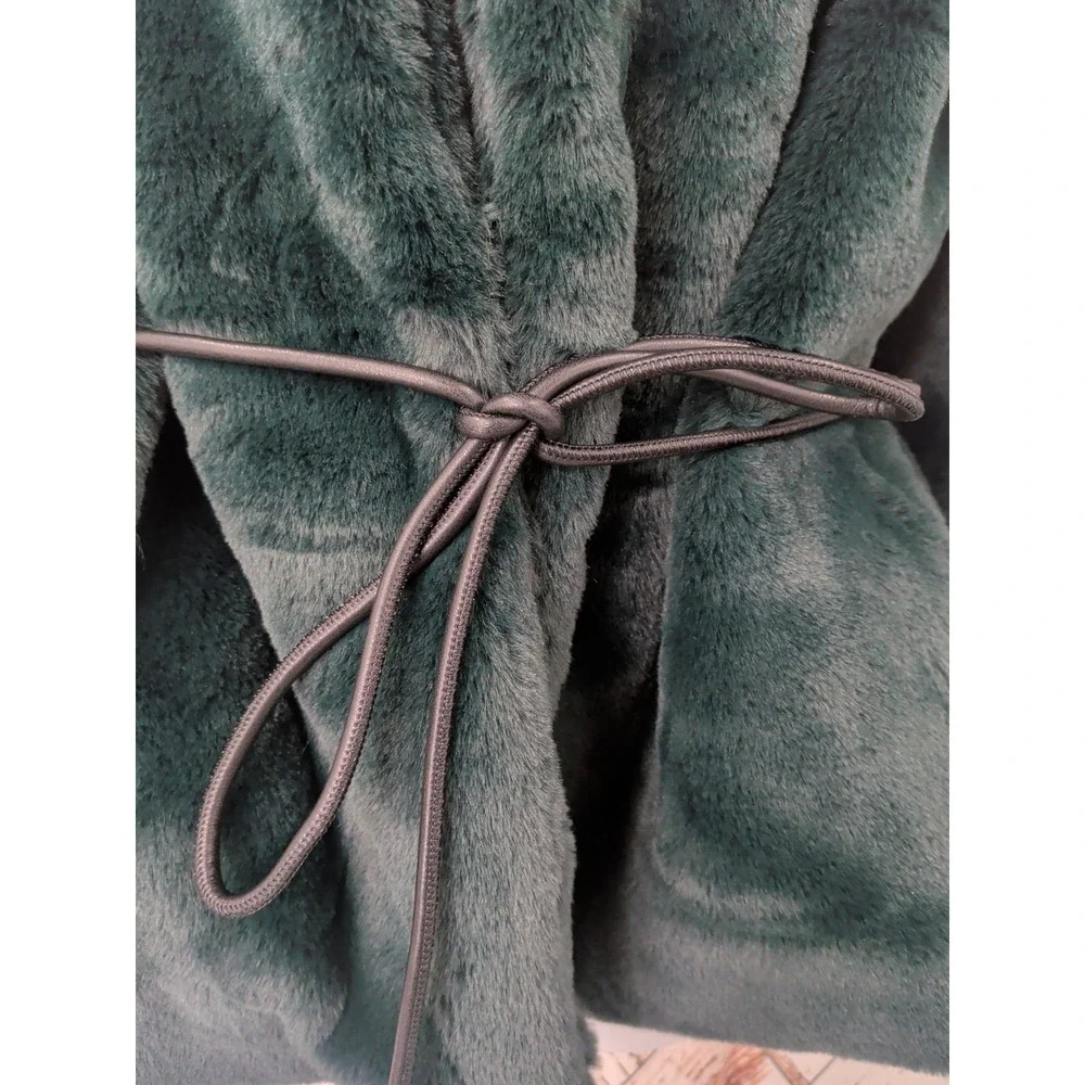 Banana Republic Faux Fur Tie-Waist Green Jacket - Picture 4 of 9